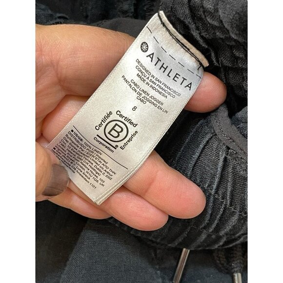 Athleta Cabo Linen Jogger Pants Black Distressed Women’s Size 8 - Picture 4 of 5